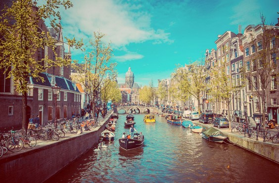 Typical canal in the center of Amsterdam