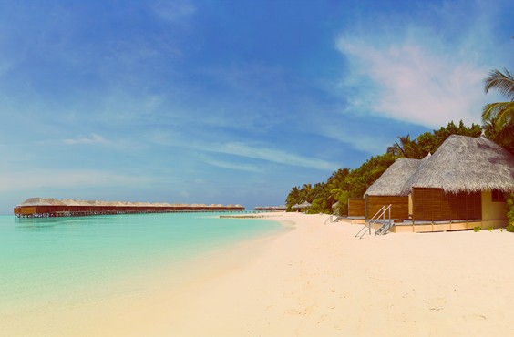 Panorama of tropical beach, travel vacation background